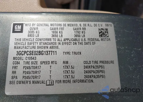 2011 Chevrolet Silverado Lt из США, поврежденный, VIN 3GCPCSE02BG137711